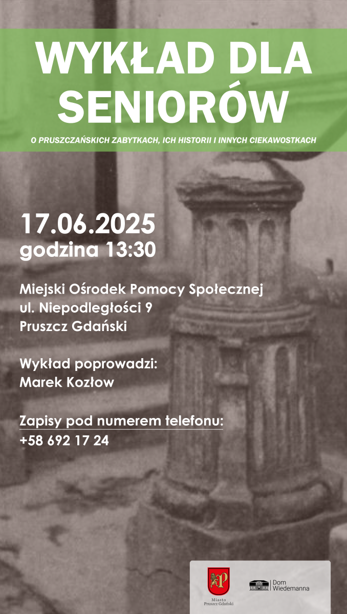 Plakat dotyczący wykładu dla seniorów.