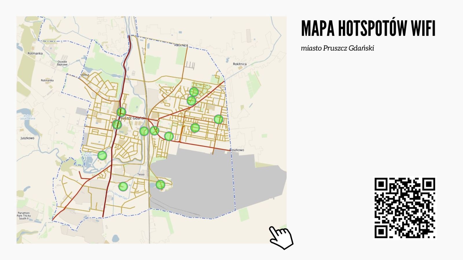 Mapa hotspotów wifi w Pruszczu Gdańskiem (miasto)