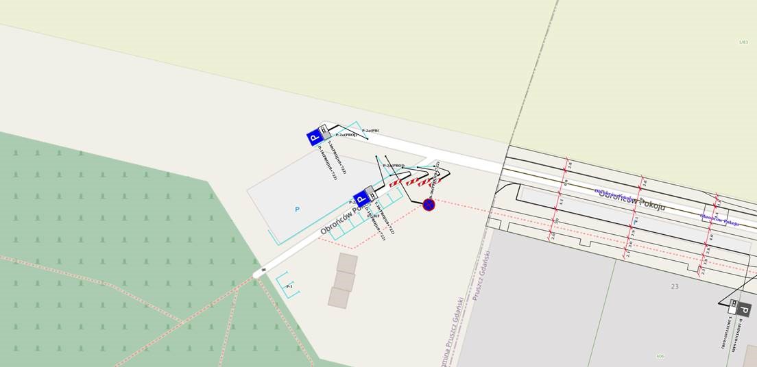 Mapka organizacji ruchu przy cmentarzy przy ul. Obrońców Pokoju..