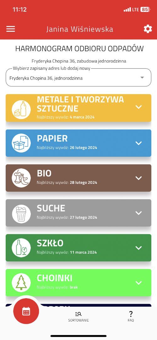 Aplikacja Mieszkam w Pruszczu harmonogram wywozu odpadów