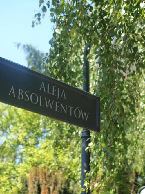 Zbliżenie na znak Aleja Absolwentów