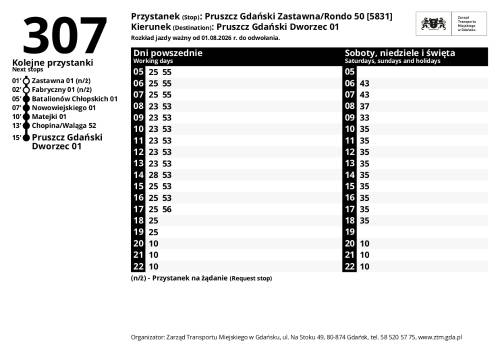 Rozkład jazdy linii 307