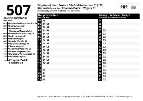 Rozkład jazdy linii 507