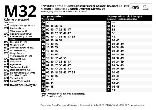 Rozkład jazdy linii M32