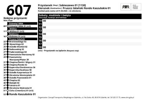 Rozkłady jazdy linii 607
