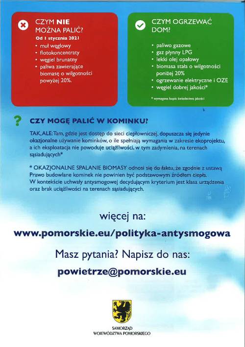 Ulotka Pomorze walczy ze smogiem