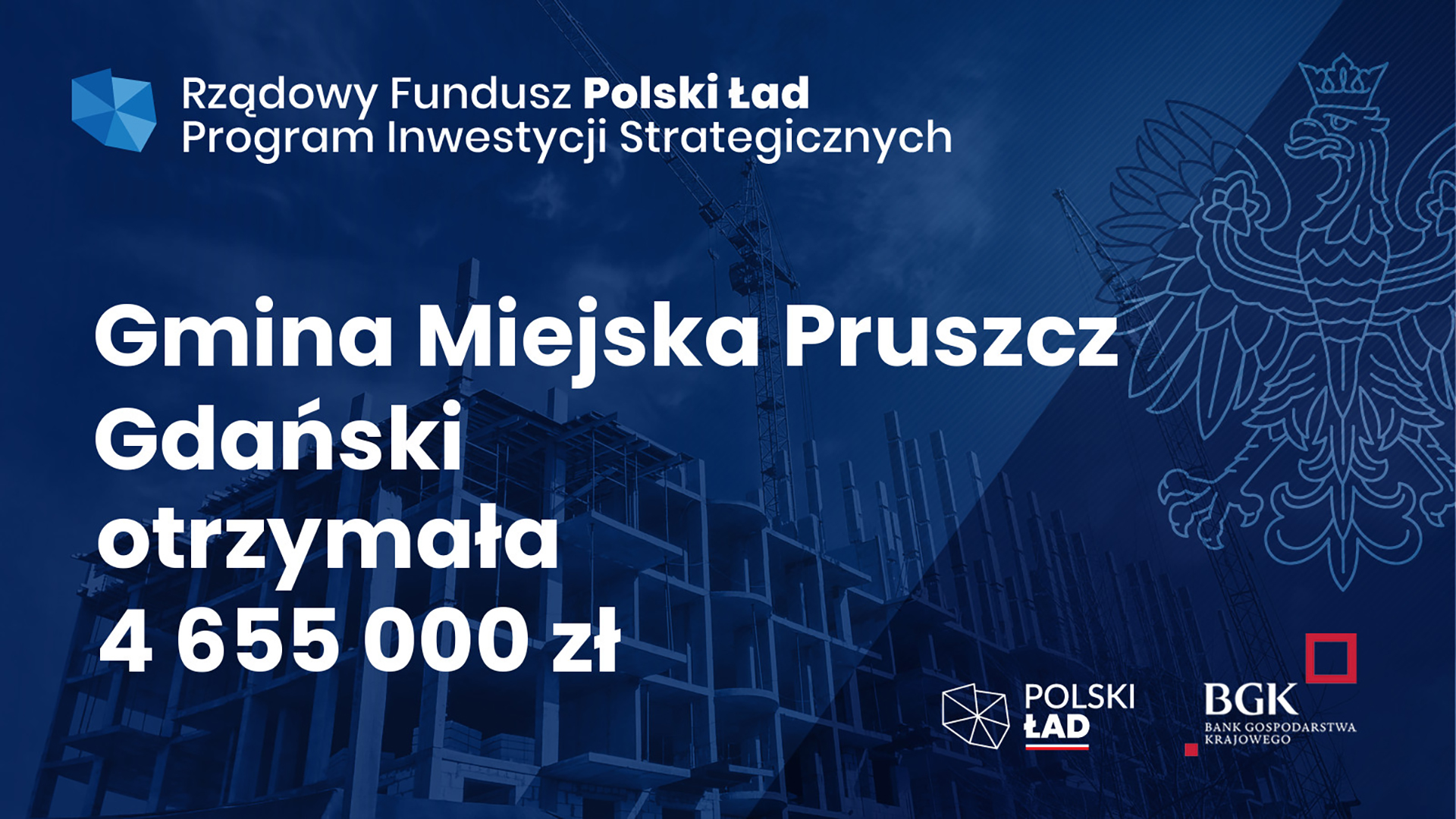4 655 000 zł dotacji z Polskiego Ładu dla Pruszcza Gdańskiego